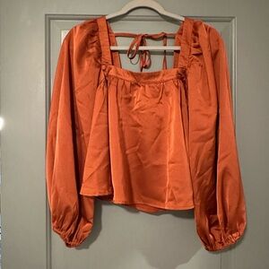 Vestique Women's Rust Orange Long Sleeve Square Neck Blouse